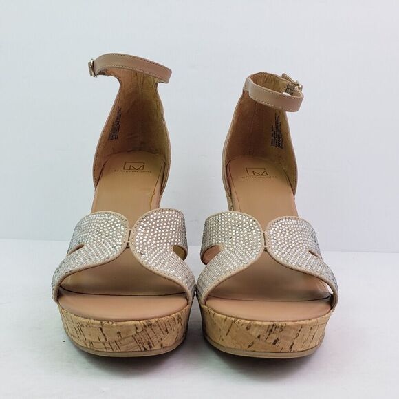 Material Girl Bretta Womens Size 9.5 Nude Bling Open Toe Cork Wedge Sandal Shoes - Picture 5 of 14